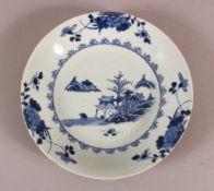 AN 18TH CENTURY CHINESE BLUE & WHITE PORCELAIN DISH - decorated with a landscape view - 23cm