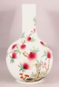 A CHINESE FAMILLE ROSE PORCELAIN PEACH BOTTLE VASE - decorated with scenes of 9 peaches and foliage,