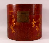 A LARGE 19TH / 20TH CENTURY CHINESE LACQUER LIDDED BOX - the box with a red ground with partially