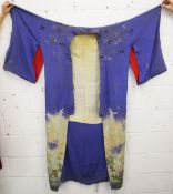 A 19TH CENTURY CHINESE PRINTED & EMBROIDERED SILK CLOAK - the gown with a graduated blue / beige