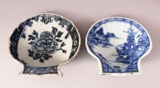 TWO 18TH / 19TH CENTURY CHINESE BLUE & WHITE PORCELAIN SHELL DISHES - One decorated with native a