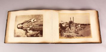 A LARGE 19TH CENTURY LEATHER BOUND PHOTOGRAPHY ALBULM ENTITLED 