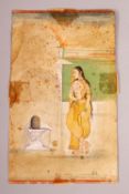 A FINE 18TH/19TH CENTURY INDIAN MINIATURE PAINTING OF A LADY, unframed, 20.5cm x 12.5cm.