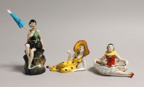 THREE CONTINENTAL PIN BATHER DOLLIES.