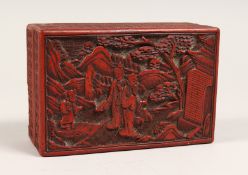 A CINNABAR LACQUER BOX AND COVER 5.5ins