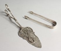A SILVER CAKE SLICE AND A SILVER CAKE TONGS