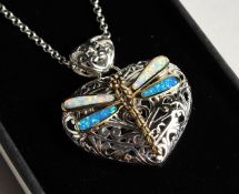 A SILVER ART NOUVEAU STYLE OPAL SET DRAGONFLY NECKLACE.