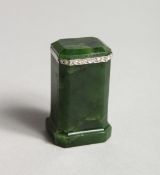 A GOOD JADE AND DIAMOND SET SEAL 'J. W. D.'. 1.5ins