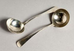 A PAIR OF GEORGE III SAVEL LADLES London 1800, maker W. Ely.