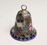 A SILVER AND ENAMEL BELL 3.5ins