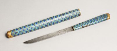 A CLOISONNE ENAMEL SWORD LETTER OPENER, the blade by Lord Cornhill Fraser 11.5ins long.