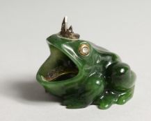 A SUPERB RUSSIAN JADE AND DIAMOND MOUNTED FROG 2ins long