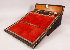 A 19TH CENTURY CARVED & STAINED IVORY FOLDING DESK / WRITING BOX, with a natural stained ivory