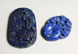 TWO CARVED LAPIS PENDANTS