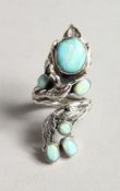 AN ART NOUVEAU STYLE REAL OPAL SET RING