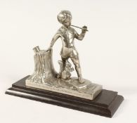 AN ART DECO PEN LIGHTER, young boys and squirrel. Presented to R.S.M.W. Manshru 1958, 6.5ins long.