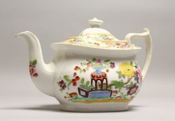 A POTTERY TEAPOT painted in the Oriental syle. 10ins high