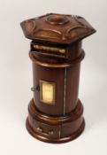 A GOOD GEORGIAN STYLE MAHOGANY CIRCULAR POST BOX with letter aperture, panel door and drawer to