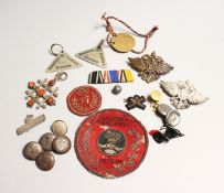 VARIOUS FRENCH BADGES, BUTTONS, DOG TAG ETC..