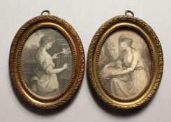 A PAIR OF GEORGIAN OVAL GILT FRAMED PORTRAITS OF YOUNG LADIES