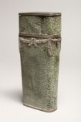 A GEORGIAN WHISKY FLASK in a shagreen case, with silver garlands 6.5ins long (some damage).