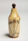 A CHINESE BONE BOTTLE carved with chickens 3.5ins