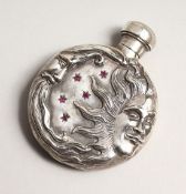 A NOVELTY SILVER, RUBY SET SUN AND MOON SCENT BOTTLE.