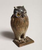 A COLD PAINTED OWL PIN CUSHION 2.5ins high