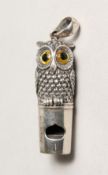 A NOVELTY SILVER OWL WHISTLE