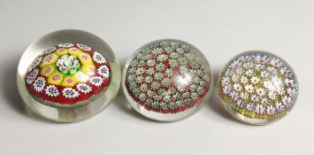 THREE MILLEFIORI PAPERWEIGHTS