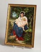 A VERY GOOD GERMAN PORCELAIN PLAQUE, Madonna and child 11.25 x 7.5ins