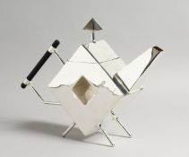 A LARGE CHRISTOPHER DRESSER STYLE PLATED TEA POT 14ins long.