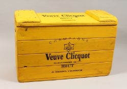 A YELLOW PAINTED WOODEN CHAMPAGNE CRATE 