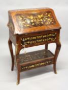 A FRENCH STYLE MARQUETRY INLAID BUREAU with fitted interior, two long drawers on cabriole legs