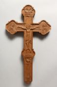 A 19TH CENTURY ORTHODOX CARVED SANDLEWOOD CRUIFIX 12.5ins high x 7.25ins wide