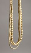 THREE DELICATE IVORY BEAD NECKLACES 15ins long