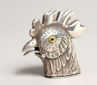 A NOVELTY CAST SILVER COCKEREL VESTA PIN CUSHION.