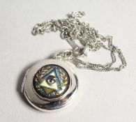 A SILVER AND ENAMEL MASONIC LOCKET AND CHAIN