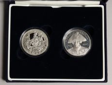A 20TH ANNIVERSARY NELSON TRAFALGAR TWO FIVE POUNDS SILVER PIECES in a box issued by The Royal Mint