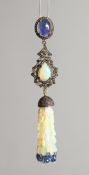 A GOOD OPAL AND DIAMOND TASSEL PENDANT