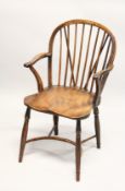 A GOOD YEW WOOD AND ELM WINDSOR ARM CHAIR