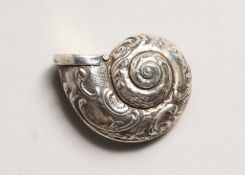 A NOVELTY SILVER SHELL SNUFF/PILL BOX