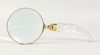 A CUT GLASS HANDLED MAGNIFYING GLASS