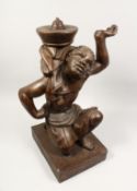 A ORNATE TABLE BASE MODELLED AS A SEATED BLACKAMOOR FIGURE 28ins high