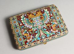 A SUPERB HEAVY RUSSIAN SILVER AND ENAMEL CIGARETTE CASE with double eagle 5ins x 3.5ins 11ozs