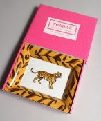 A PATRICIA DEROUBAIX LIMOGE TIGER ASH TRAY in a box