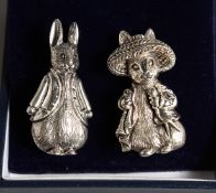 TWO SILVER BEATRIX POTTER BUNNY BROOCHES