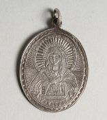 A RUSSIAN SILVER OVAL ICON PENDANT