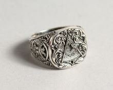 A SILVER MASONIC RING