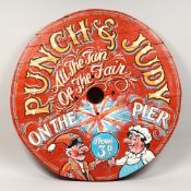 A PAINTED WOOD CIRCULAR FUN FAIR SIGN 